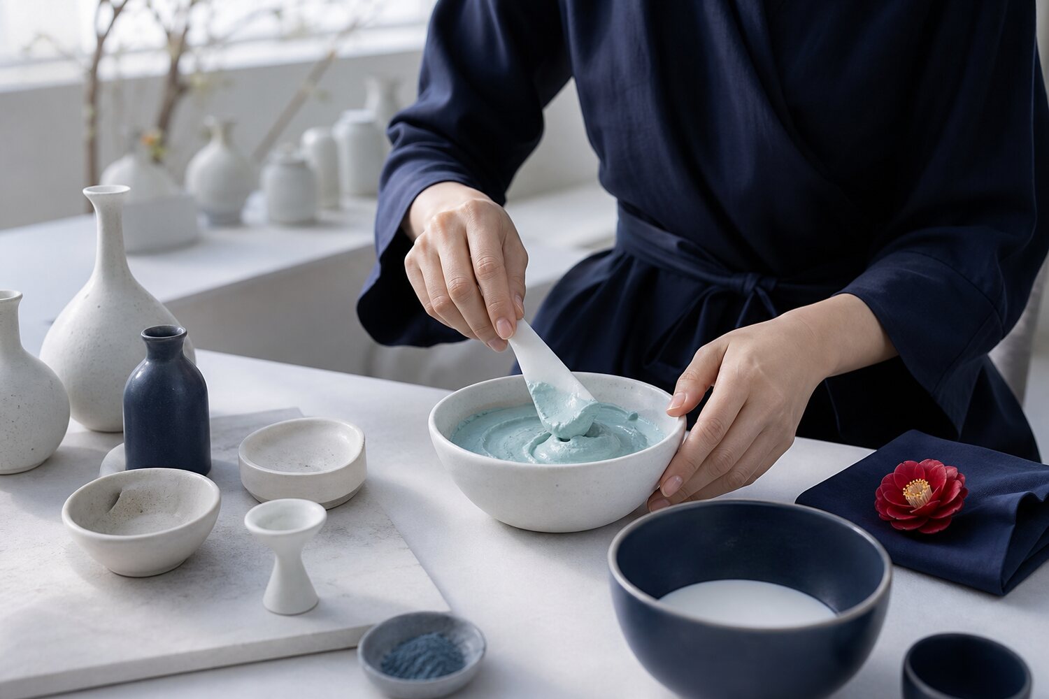 Preparing a Boccini modeling mask in a Korean atelier