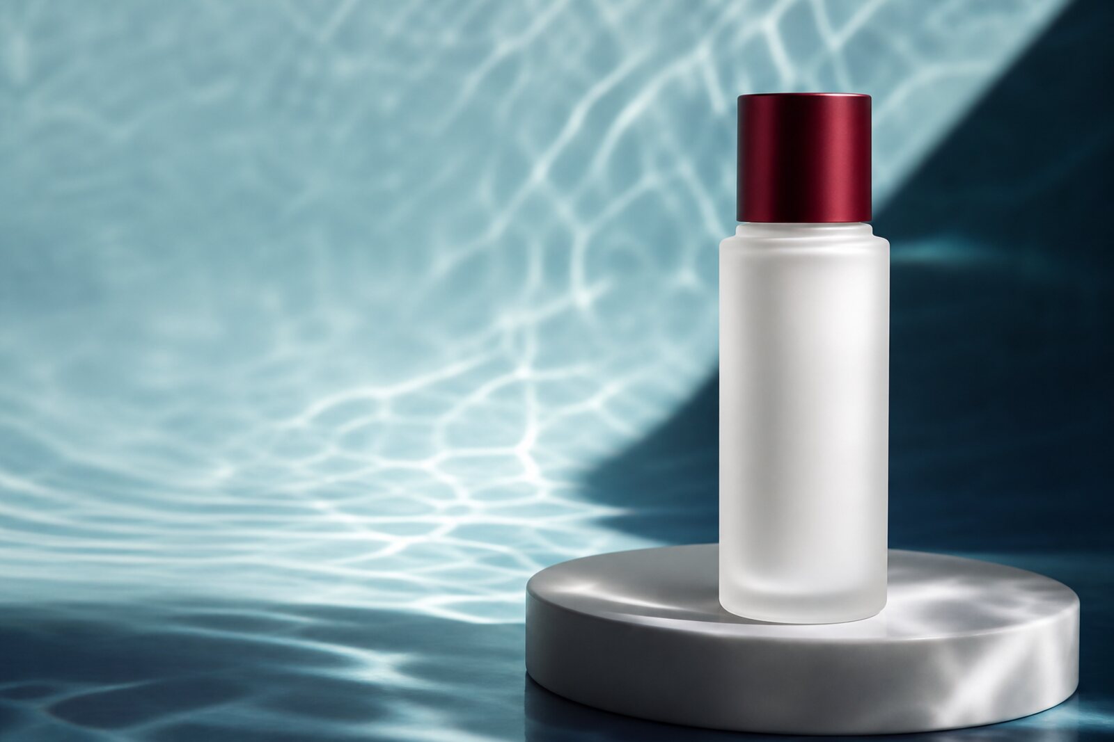 Boccini modeling mask bottle on porcelain with water reflections